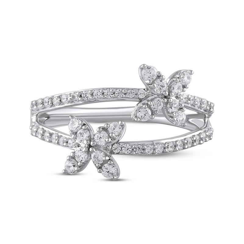 Main Image 3 of Diamond Flower Split Shank Ring 1/2 ct tw Round-cut 10K White Gold