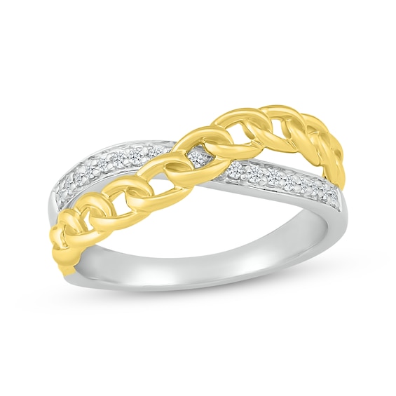 Diamond Chain Link Crossover Ring 1/10 ct tw Round-cut Sterling Silver & 10K Yellow Gold