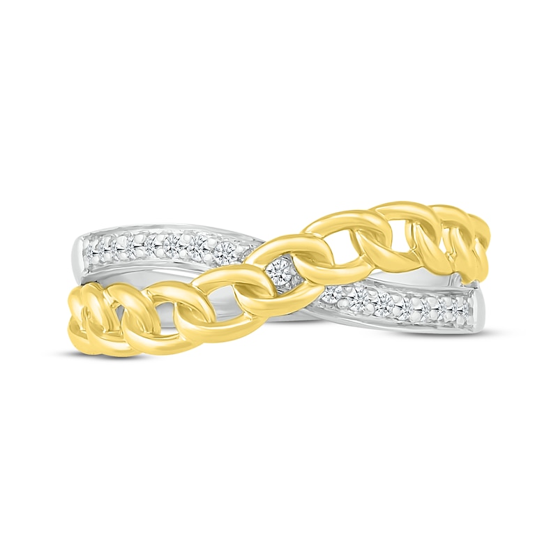 Main Image 2 of Diamond Chain Link Crossover Ring 1/10 ct tw Round-cut Sterling Silver & 10K Yellow Gold