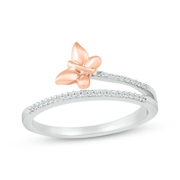 Diamond Butterfly Ring 1/15 ct tw Sterling Silver and 10K Rose Gold