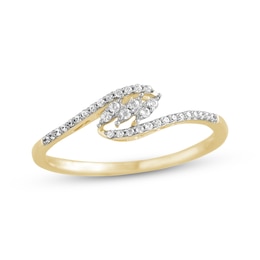 Multi-Diamond Dainty Bypass Ring 1/8 ct tw 10K Yellow Gold