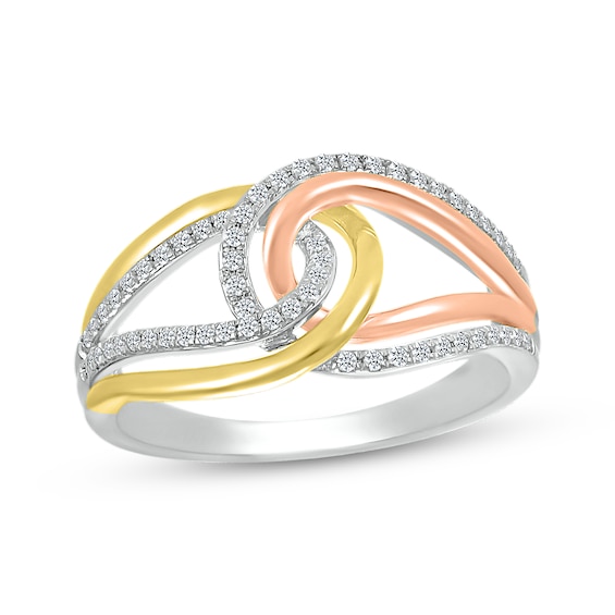 Diamond Interlocking Loop Ring 1/4 ct tw 10K Tri-Tone Gold