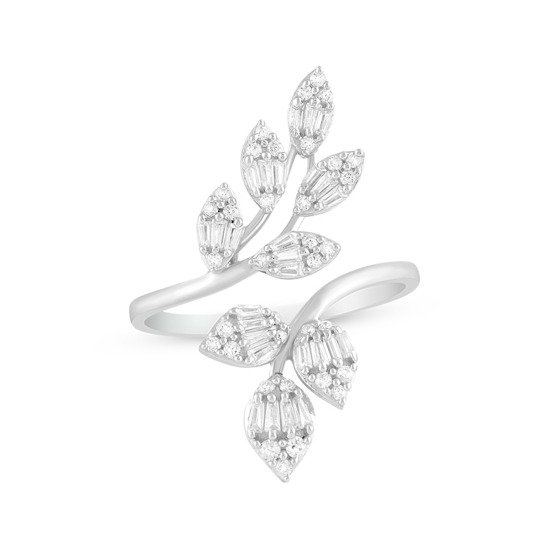 Main Image 1 of Baguette & Round-Cut Diamond Branch Bypass Ring 1/2 ct tw 10K White Gold