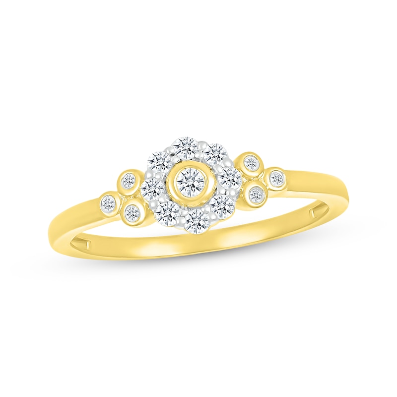 Main Image 1 of Diamond Bezel Halo Promise Ring 1/5 ct tw 10K Yellow Gold