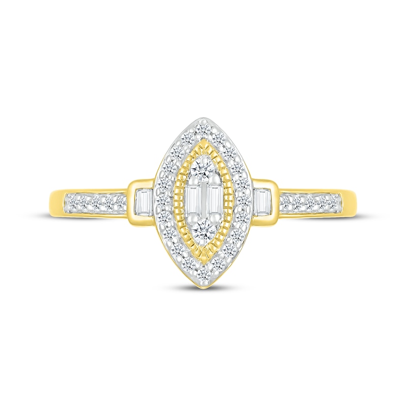 Main Image 3 of Baguette & Round-Cut Multi-Diamond Marquise Promise Ring 1/5 ct tw 10K Yellow Gold