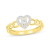 Thumbnail Image 1 of Round-Cut Diamond Heart Halo Chain Link Promise Ring 1/8 ct tw 10K Yellow Gold