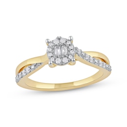 Baguette & Round-Cut Multi-Diamond Center Promise Ring 1/5 ct tw 10K Yellow Gold