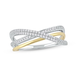 Diamond Crossover Ring 1/6 ct tw Sterling Silver & 10K Yellow Gold