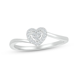 Multi-Diamond Center Heart Promise Ring 1/10 ct tw Sterling Silver