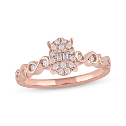 Baguette & Round-Cut Multi-Diamond Center Oval Promise Ring 1/4 ct tw 10K Rose Gold