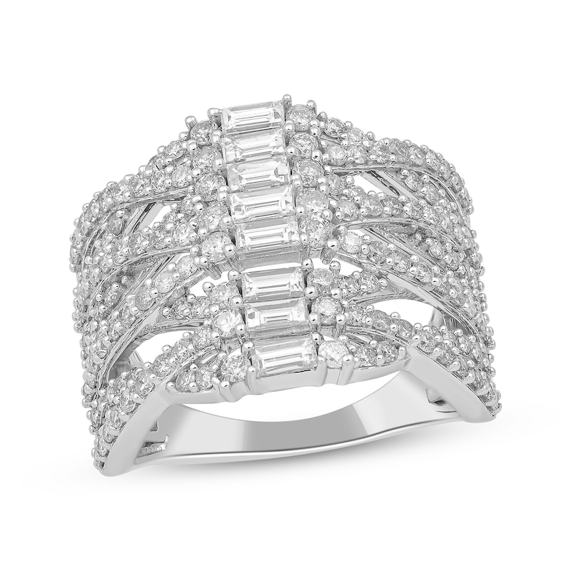 Baguette & Round-Cut Diamond Crossover Ring 2 ct tw 10K White Gold