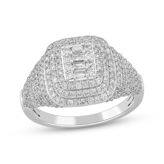 Baguette & Round-Cut Diamond Cushion-Frame Ring 1 ct tw 10K White Gold