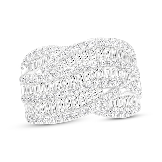 Baguette & Round-Cut Diamond Wave Ring 2 ct tw 10K White Gold