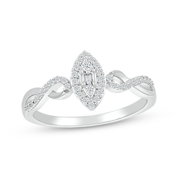 Round & Baguette-Cut Diamond Marquise Promise Ring 1/6 ct tw Sterling Silver