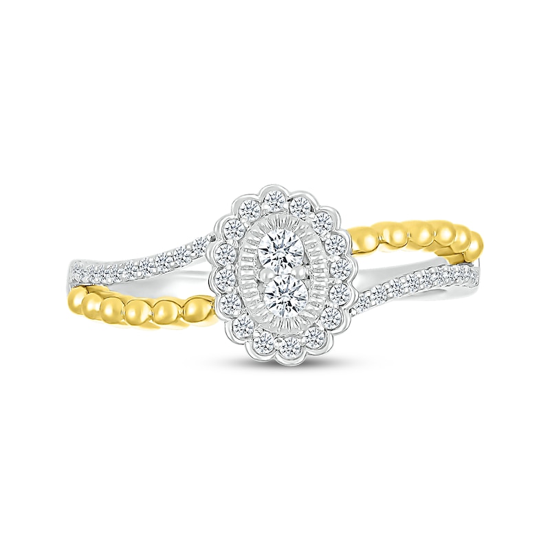 Multi-Diamond Center Oval Scalloped Frame Promise Ring 1/4 ct tw 10K Yellow Gold & Sterling Silver