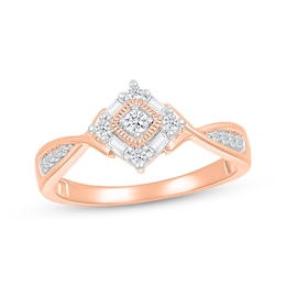 Round & Baguette-Cut Diamond Twist Shank Promise Ring 1/5 ct tw 10K Rose Gold