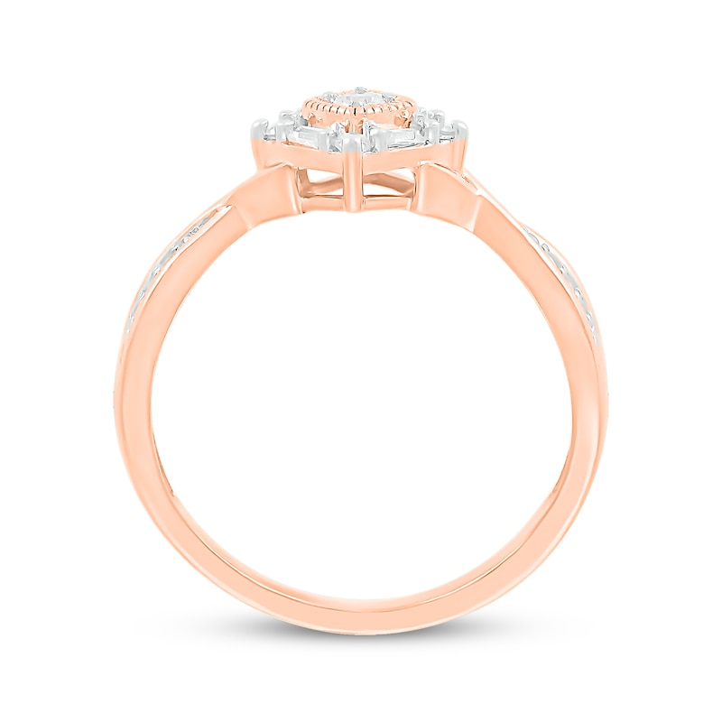 Main Image 2 of Round & Baguette-Cut Diamond Twist Shank Promise Ring 1/5 ct tw 10K Rose Gold