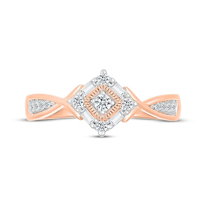 Main Image 3 of Baguette & Round-Cut Diamond Cushion Twist Promise Ring 1/5 ct tw 10K Rose Gold