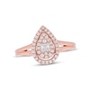 Thumbnail Image 1 of Baguette & Round-Cut Diamond Pear Halo Promise Ring 1/4 ct tw 10K Rose Gold