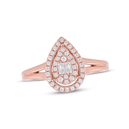 Baguette & Round-Cut Diamond Pear Halo Promise Ring 1/4 ct tw 10K Rose Gold