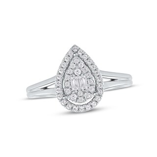 Diamond Pear Frame Promise Ring 1/8 ct tw Sterling Silver