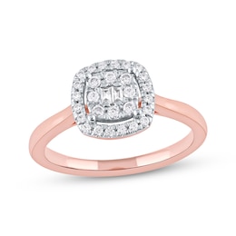 Baguette & Round-Cut Multi-Diamond Center Cushion Frame Promise Ring 1/4 ct tw 10K Rose Gold