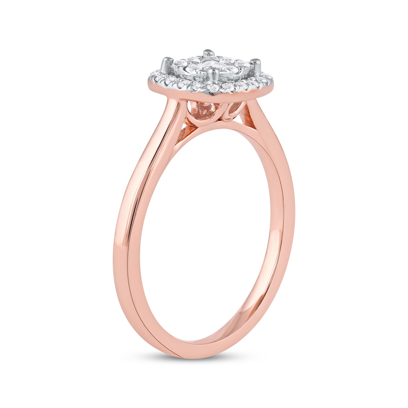 Main Image 2 of Baguette & Round-Cut Multi-Diamond Center Cushion Frame Promise Ring 1/4 ct tw 10K Rose Gold