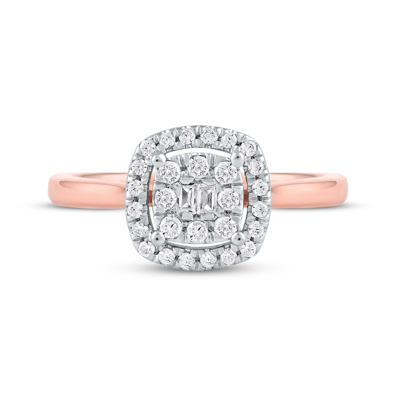 Main Image 3 of Baguette & Round-Cut Multi-Diamond Center Cushion Frame Promise Ring 1/4 ct tw 10K Rose Gold