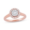 Thumbnail Image 1 of Baguette & Round-Cut Diamond Halo Promise Ring 1/4 ct tw 10K Rose Gold