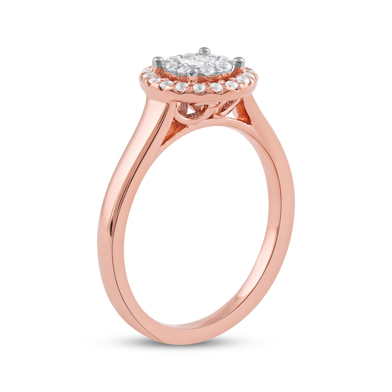 Main Image 2 of Baguette & Round-Cut Diamond Halo Promise Ring 1/4 ct tw 10K Rose Gold