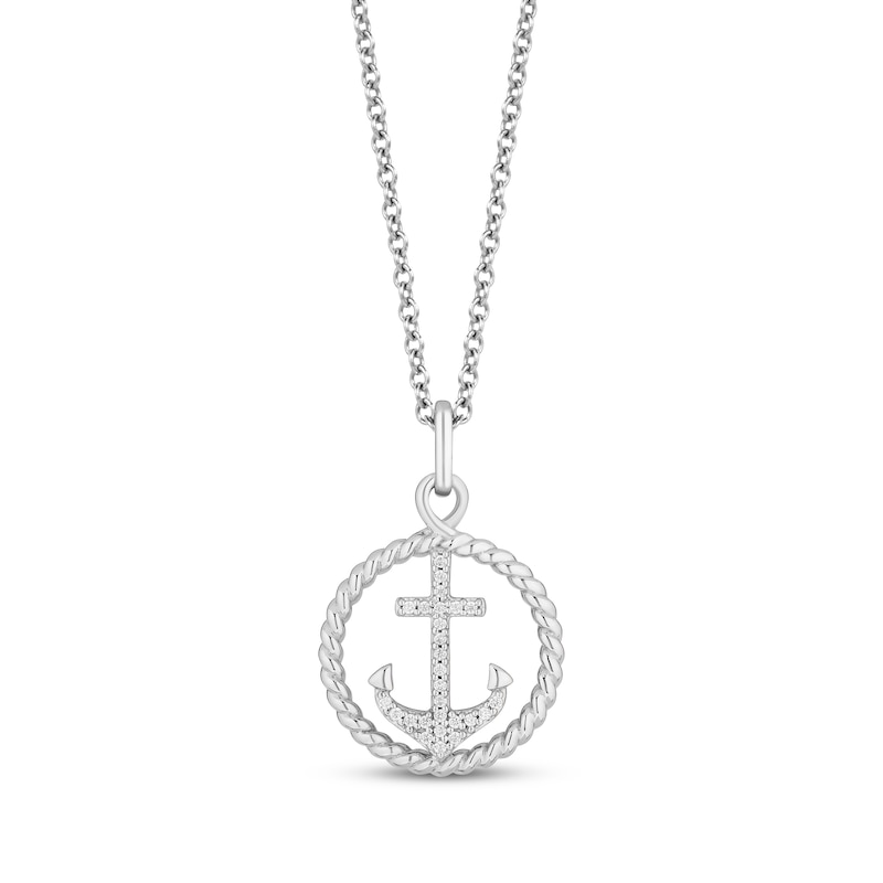 Main Image 1 of Hallmark Diamonds Anchor Necklace 1/15 ct tw Sterling Silver 18”