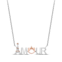 Disney Treasures The Aristocats Amour Round-Cut Diamond Necklace 1/10 ct tw Sterling Silver & 10K Rose Gold 18&quot;