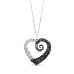 Disney Treasures The Nightmare Before Christmas Black & White Diamond Heart Necklace 1/2 ct tw Sterling Silver 19&quot;