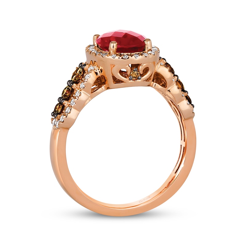 Main Image 2 of Le Vian Chocolate Waterfall Oval-Cut Garnet Ring 3/4 ct tw Diamonds 14K Strawberry Gold