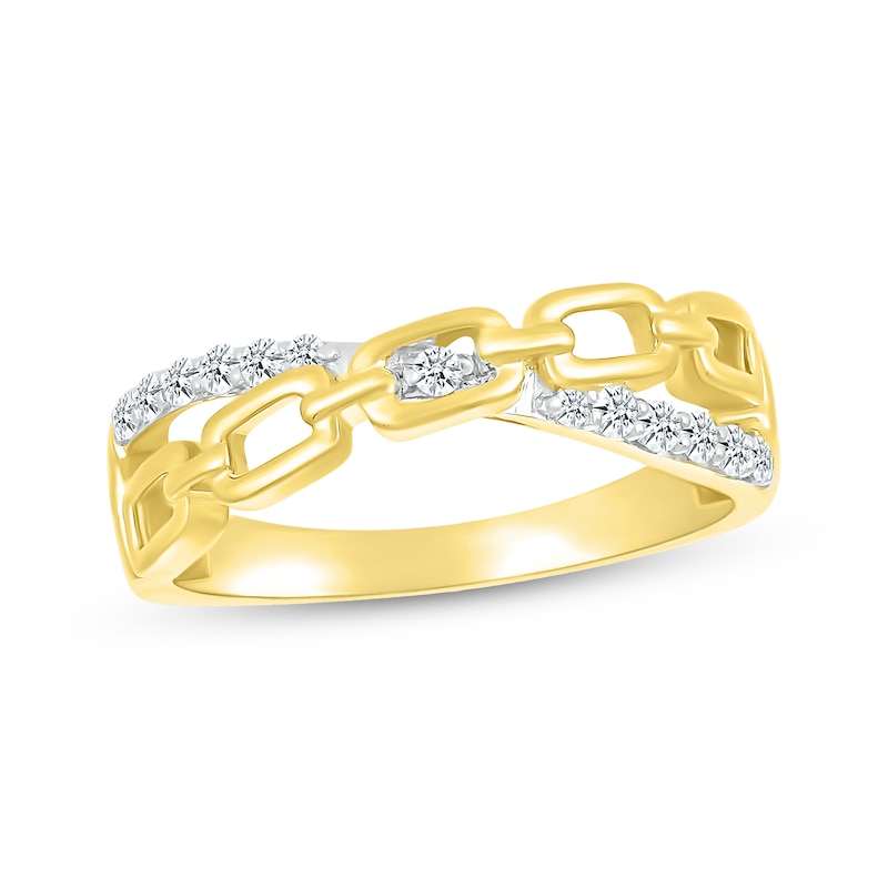 Main Image 1 of Round-Cut Diamond Paperclip Crossover Ring 1/6 ct tw 10K Yellow Gold