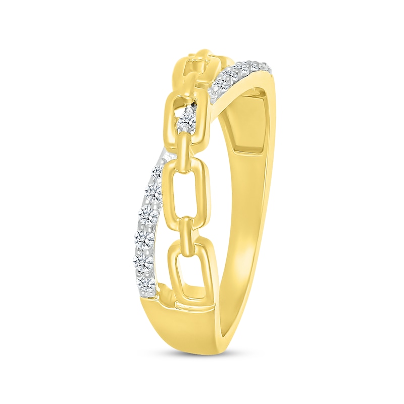 Main Image 2 of Round-Cut Diamond Paperclip Crossover Ring 1/6 ct tw 10K Yellow Gold