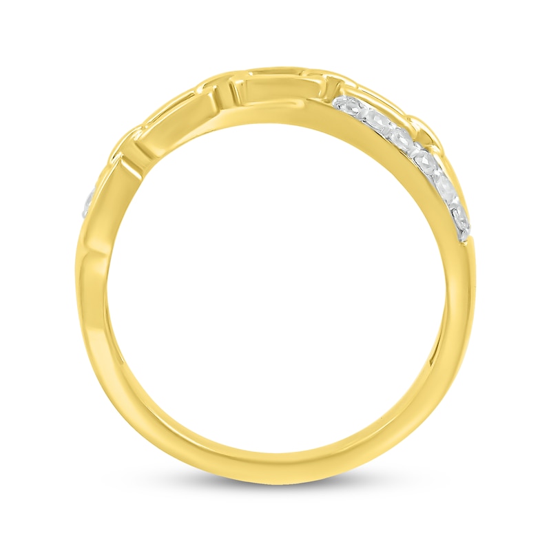 Round-Cut Diamond Paperclip Crossover Ring 1/6 ct tw 10K Yellow Gold | Kay