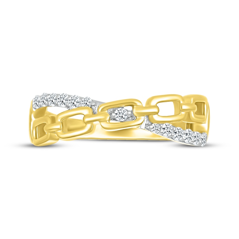 Main Image 4 of Round-Cut Diamond Paperclip Crossover Ring 1/6 ct tw 10K Yellow Gold