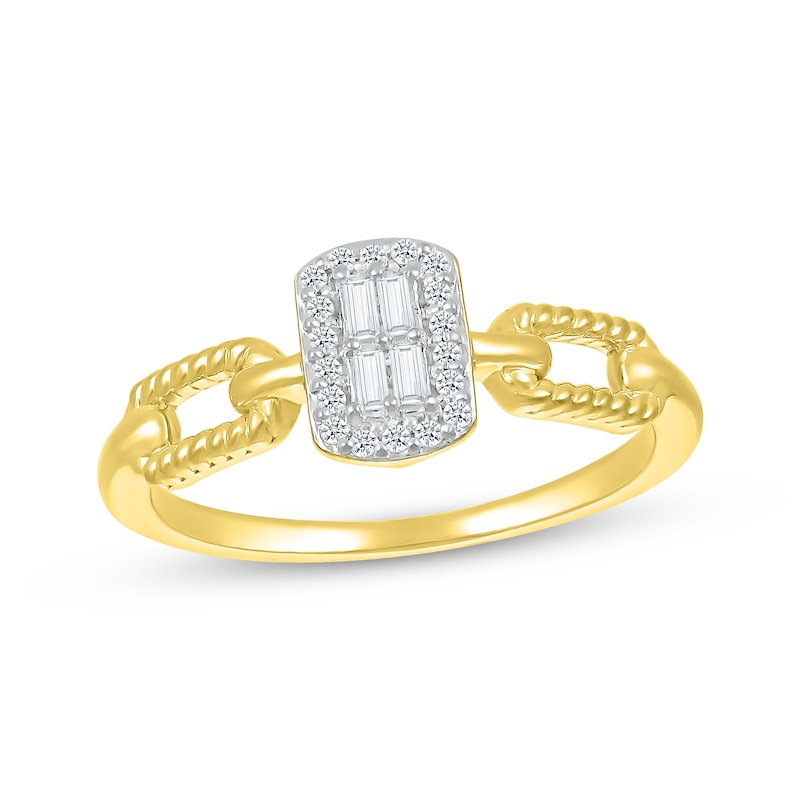 Main Image 1 of Baguette & Round-Cut Diamond Paperclip Links Ring 1/6 ct tw 10K Yellow Gold