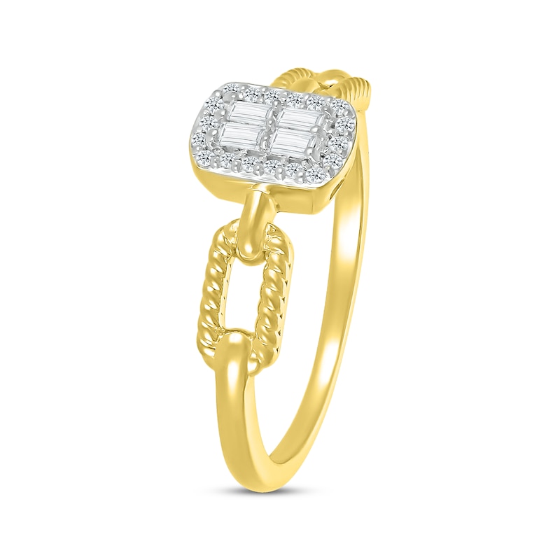 Main Image 2 of Baguette & Round-Cut Diamond Paperclip Links Ring 1/6 ct tw 10K Yellow Gold