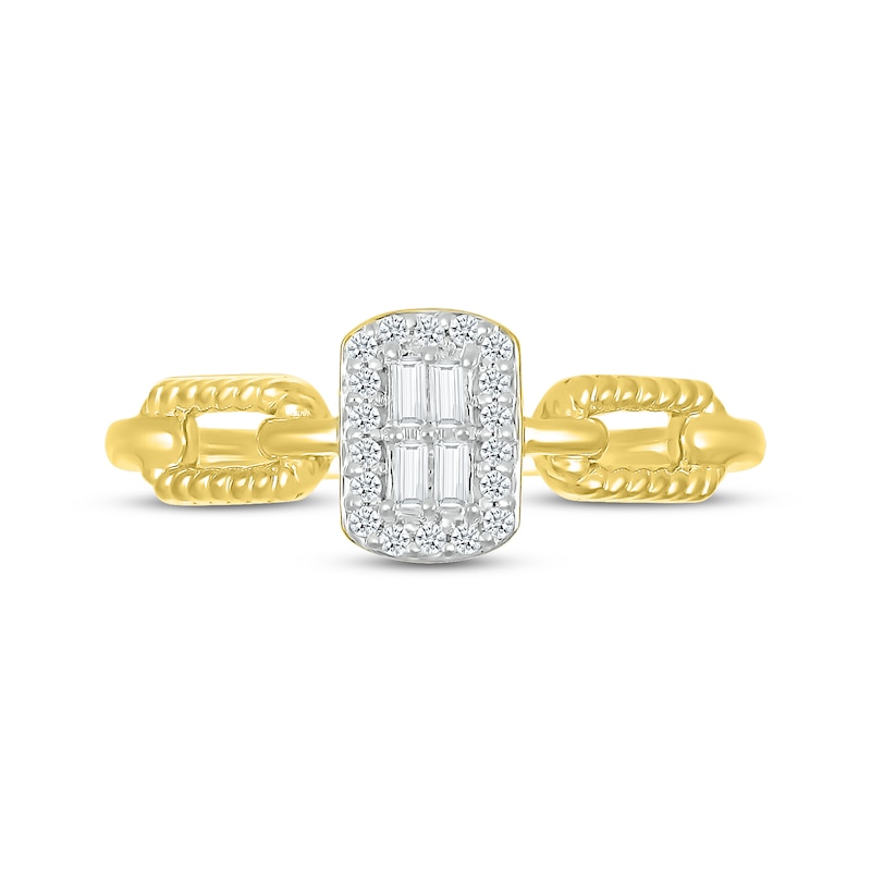 Main Image 4 of Baguette & Round-Cut Diamond Paperclip Links Ring 1/6 ct tw 10K Yellow Gold