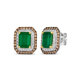 Le Vian Emerald-Cut Emerald Stud Earrings 7/8 ct tw Diamonds 14K Two-Tone Gold