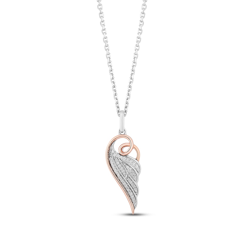 Main Image 1 of Hallmark Diamonds Wing Necklace 1/15 ct tw Sterling Silver & 10K Rose Gold 18”