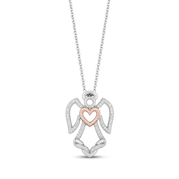 Hallmark Diamonds Angel Necklace 1/10 ct tw Sterling Silver & 10K Rose Gold 18”