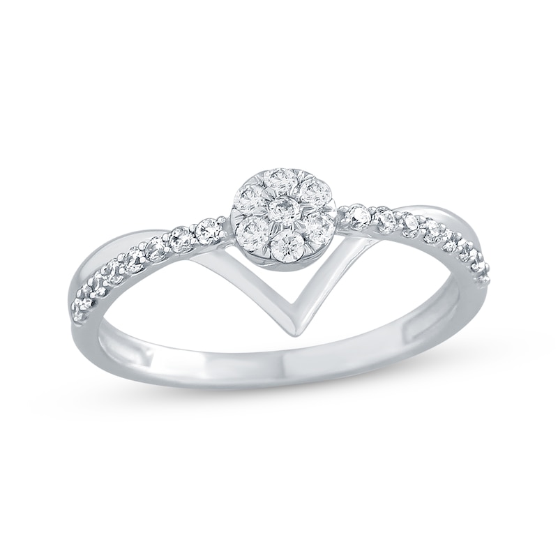 Main Image 1 of Round-Cut Multi-Diamond Center Chevron Promise Ring 1/4 ct tw 10K White Gold