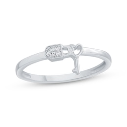 Diamond Accent Lock & Key Promise Ring 10K White Gold