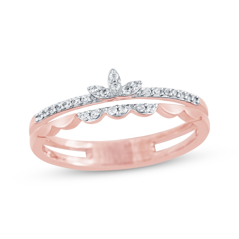 Main Image 1 of Round-Cut Diamond Stackable Floral Double-Band Promise Ring 1/8 ct tw 10K Rose Gold