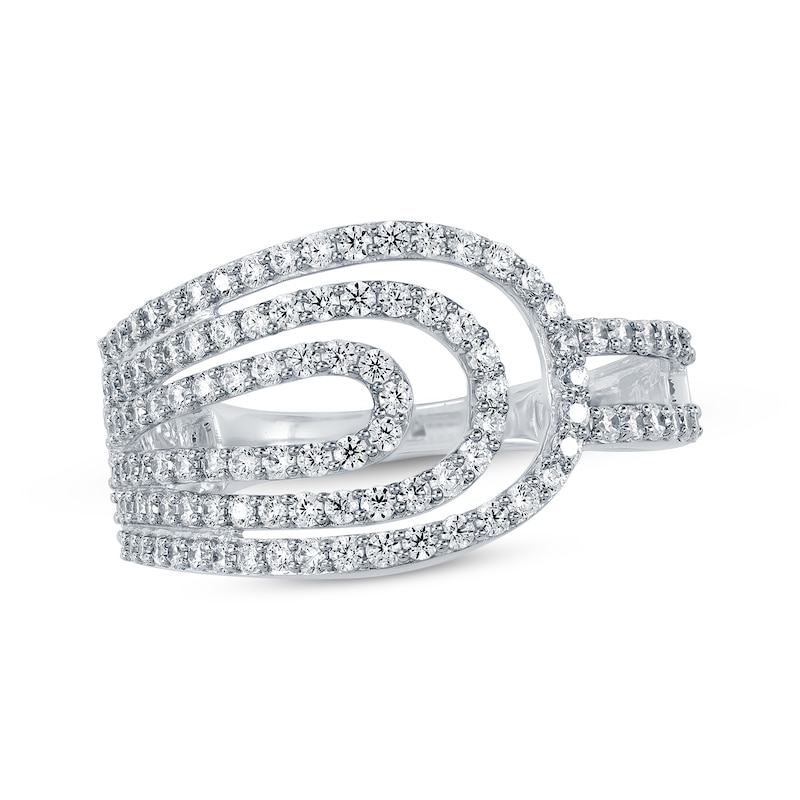 Main Image 1 of Round-Cut Diamond Asymmetrical Three-Row Ring 3/4 ct tw 10K White Gold