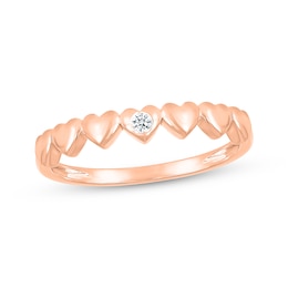 Round-Cut Diamond Accent Solitaire Heart Ring 10K Rose Gold