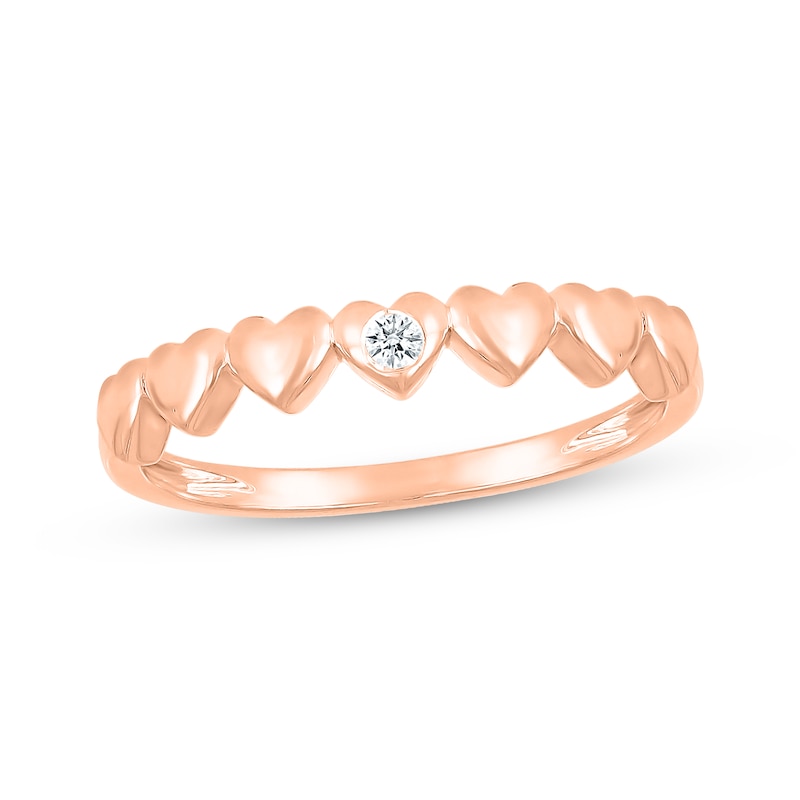 Main Image 1 of Round-Cut Diamond Accent Solitaire Heart Ring 10K Rose Gold